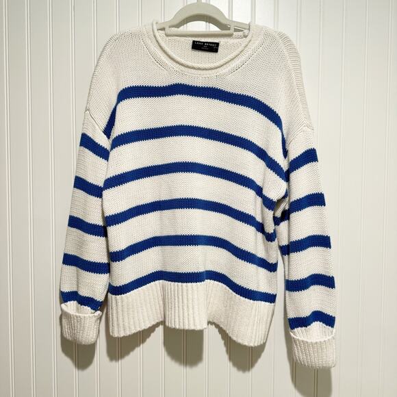 Lane Bryant Sweaters - Lane Bryant White Blue Striped Sweater Coastal Nautical Plus Size 18/20